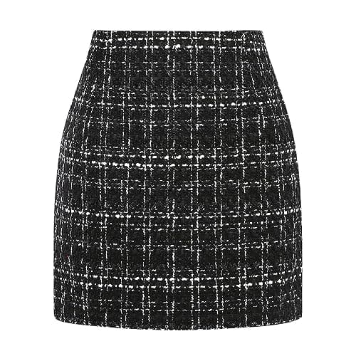 Women's Plaid Wool Mini Skirt for Fall and Winter — Tweed Black