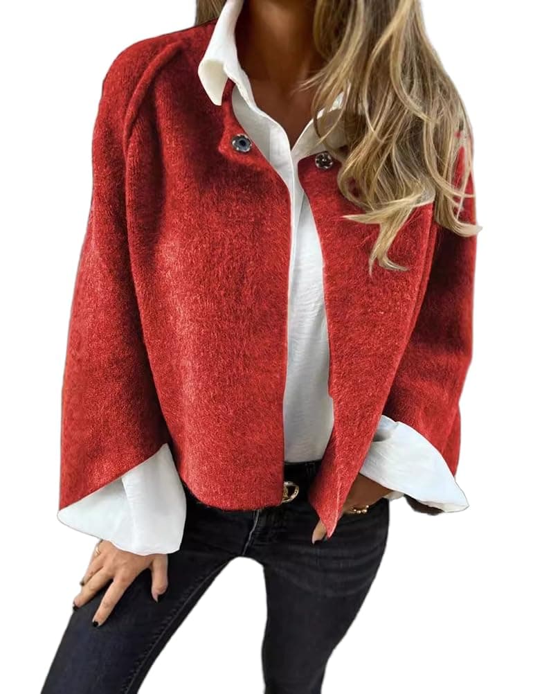 IDEALSANXUN Women's Cropped Wool Batwing Pea Coat Jacket