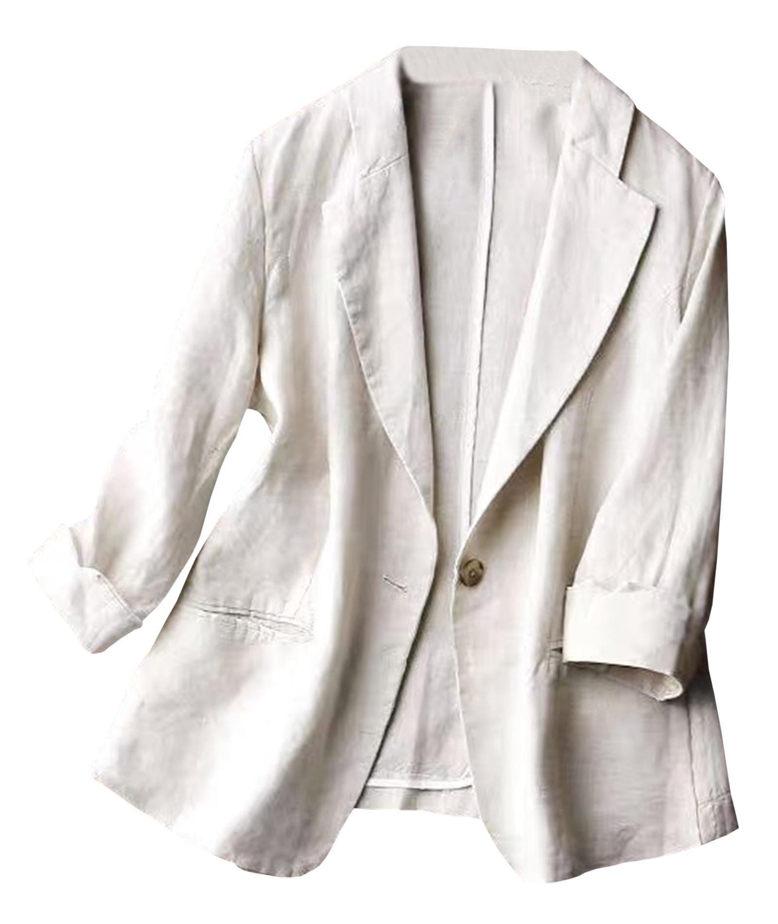 SOMTHRON Women's Casual Linen 3/4 Sleeve Blazer Jacket