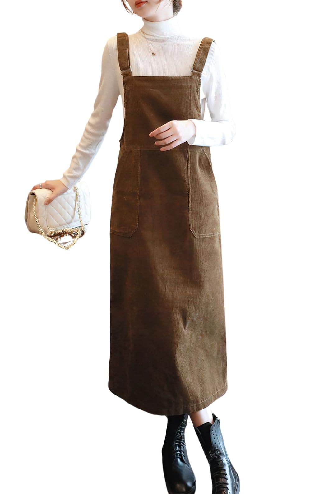 Chou Yayou Women's Cutie Corduroy Adjustable Strap Overall Dress With Fringe