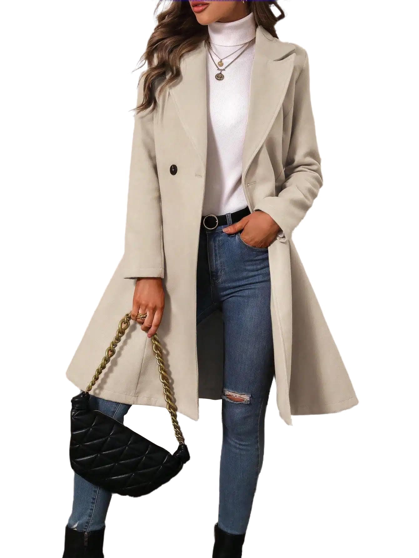 IDEAL SANXUN Women's Wool Trench Coat Fall Winter Dressy
