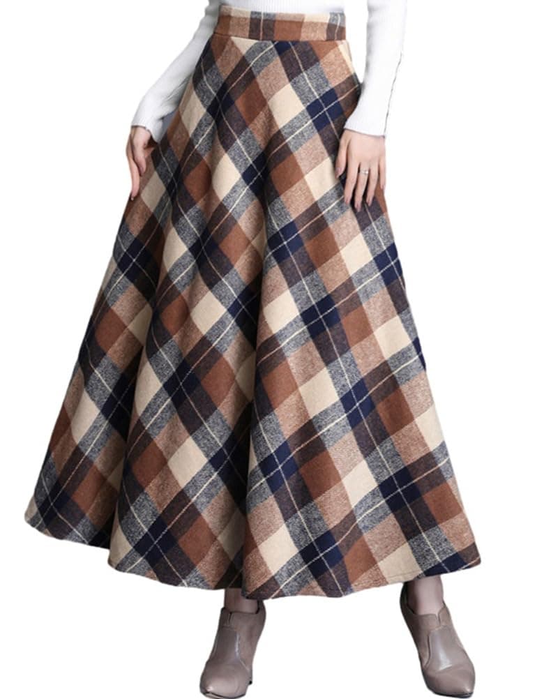 SUNYUESTAR Women's Warm Elastic Waist Wool A-Line Pleated Winter Skirt