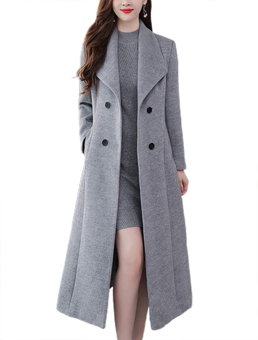 Chic Women's Double Breasted Wool Pea Coat with Shawl Collar