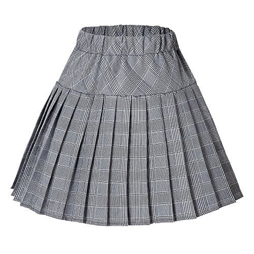 EXCHIC Women's High Waist Tartan Pleated Mini Skirt Plaid Skater Style — 11 White