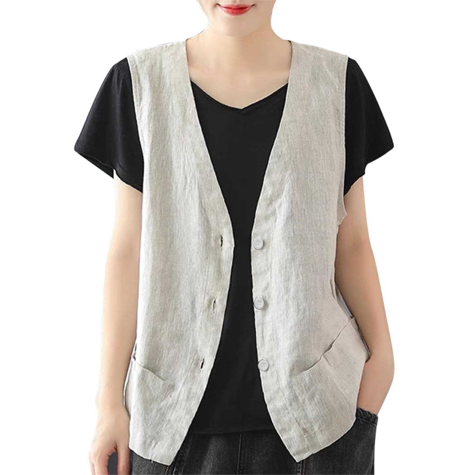 Lightweight Linen V-Neck Camisole Jacket for Women
