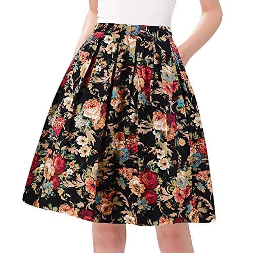 Taydey Vintage Pleated A-Line Skirts for Women — Deep Golden Flower