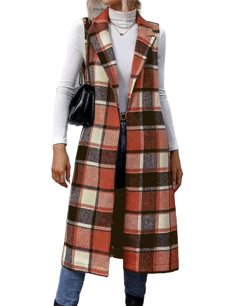 IDEALSANXUN Women's Plaid Sleeveless Fall Blazer Vest