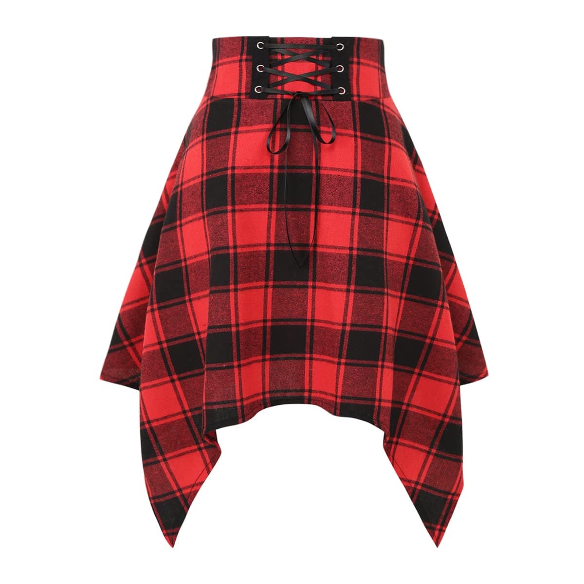 IDEALSANXUN High-Waisted Asymmetrical Lace-Up Plaid Mini Skirt for Women