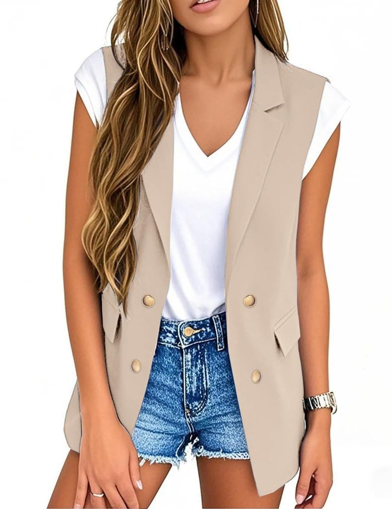 IDEALSANXUN Women's Double Breasted Sleeveless Blazer Jackets