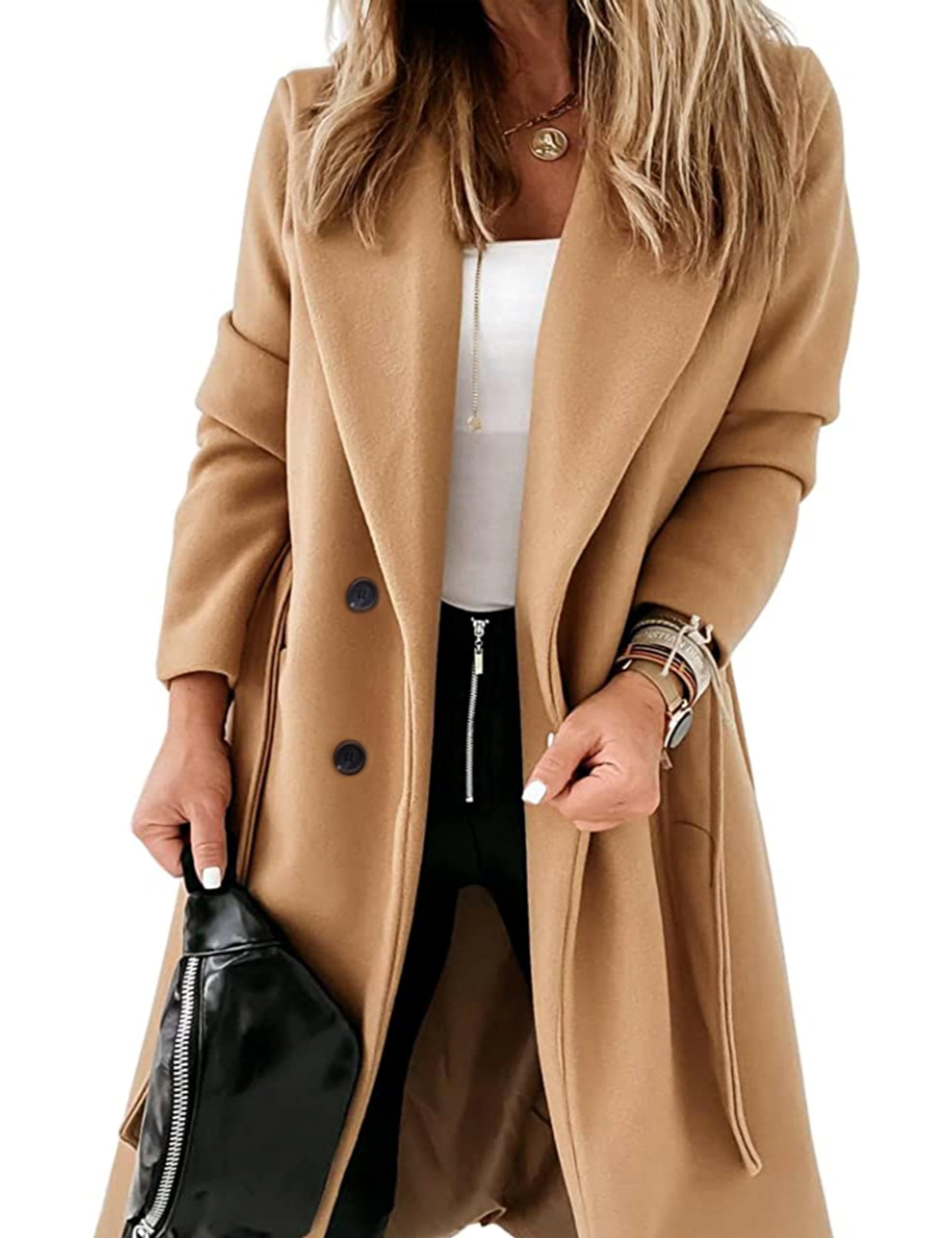 Hooever Women's Mid-Length Double Breasted Wool Blend Peacoat