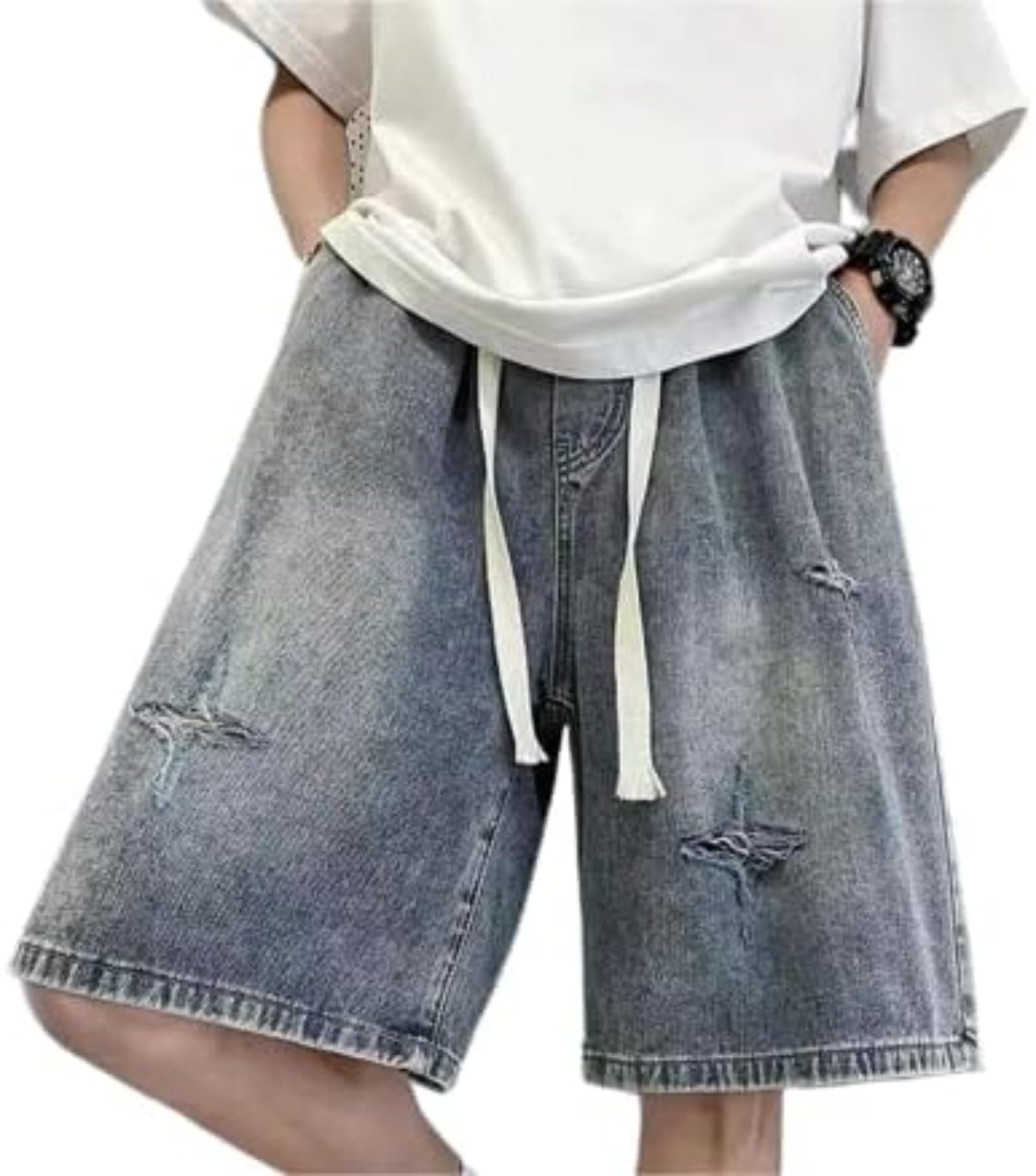 Star Print Baggy Denim Shorts