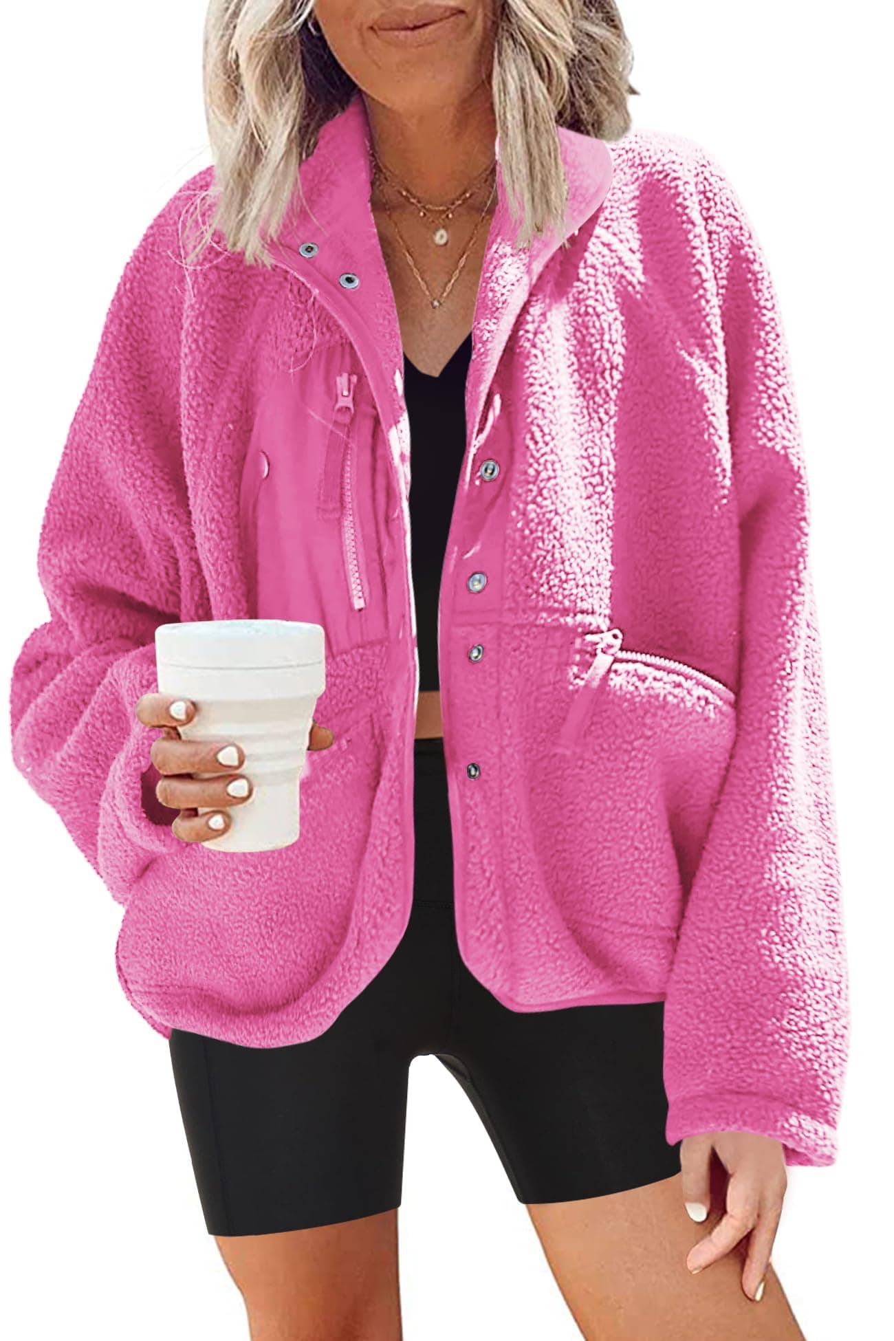 Nirovien Women's Fuzzy Fleece Button Down Sherpa Coat Winter Warm Coat