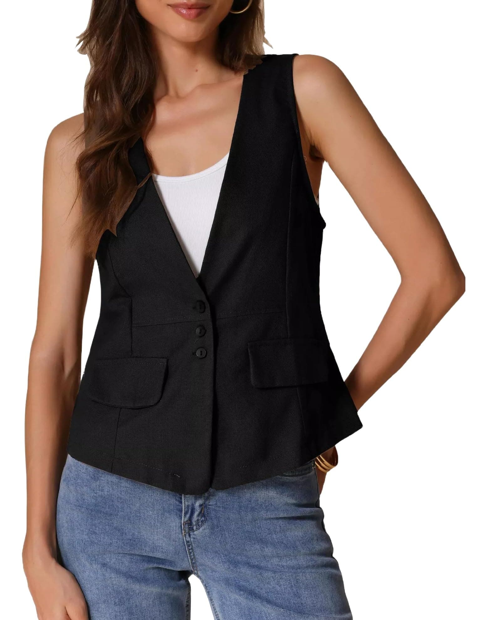 IDEALSANXUN Women's Linen Vest Lightweight Summer Blazer Cardigan Top