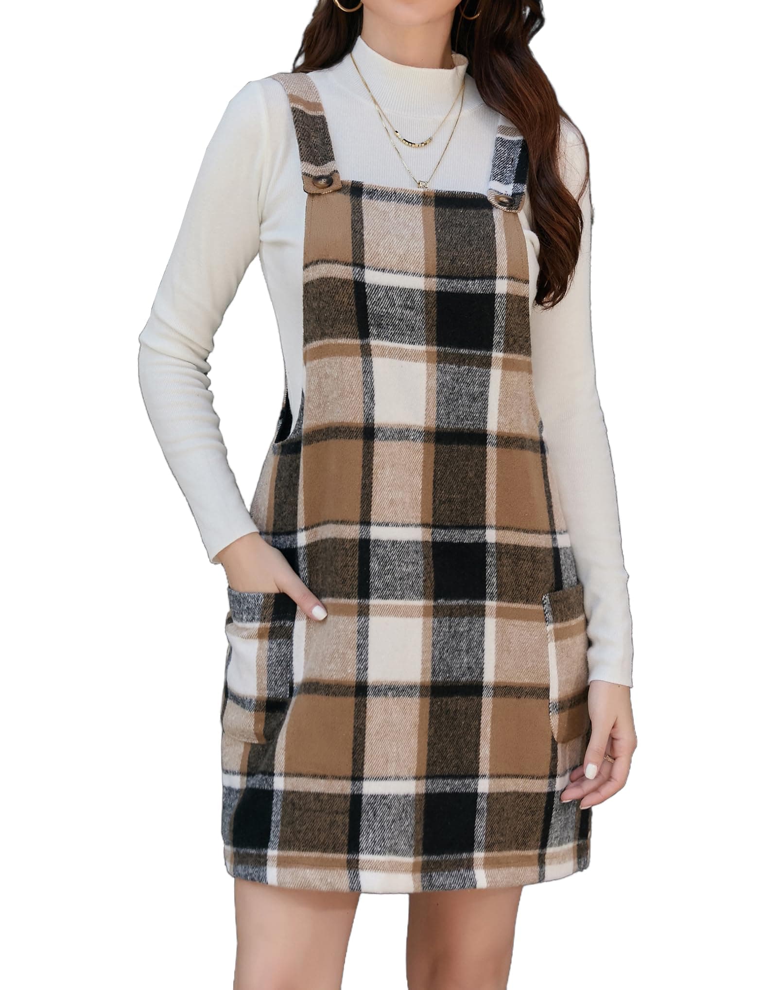 Plaid Overall Dress for Women: Fall/Winter Pinafore Jumper