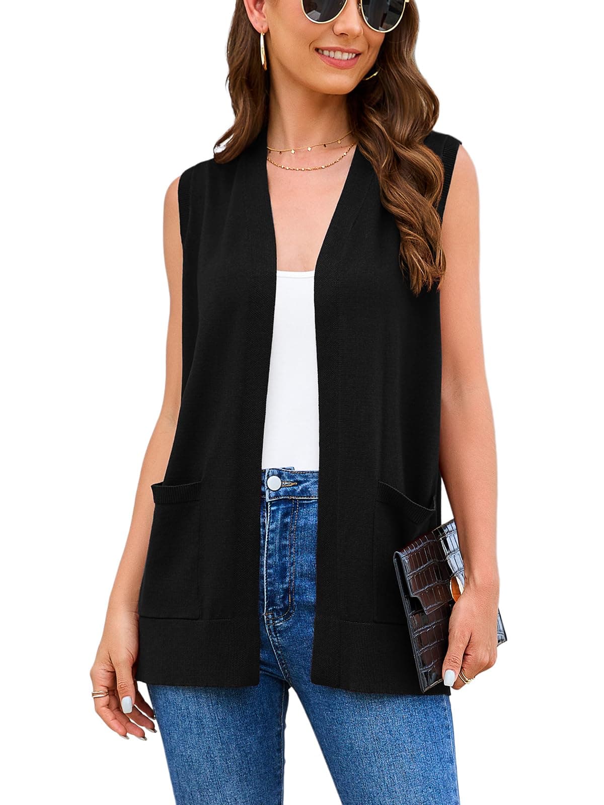 Veryoung Women's 2025 Sleeveless Knit Cardigan Vests with Cozy Pockets (S-3XL)