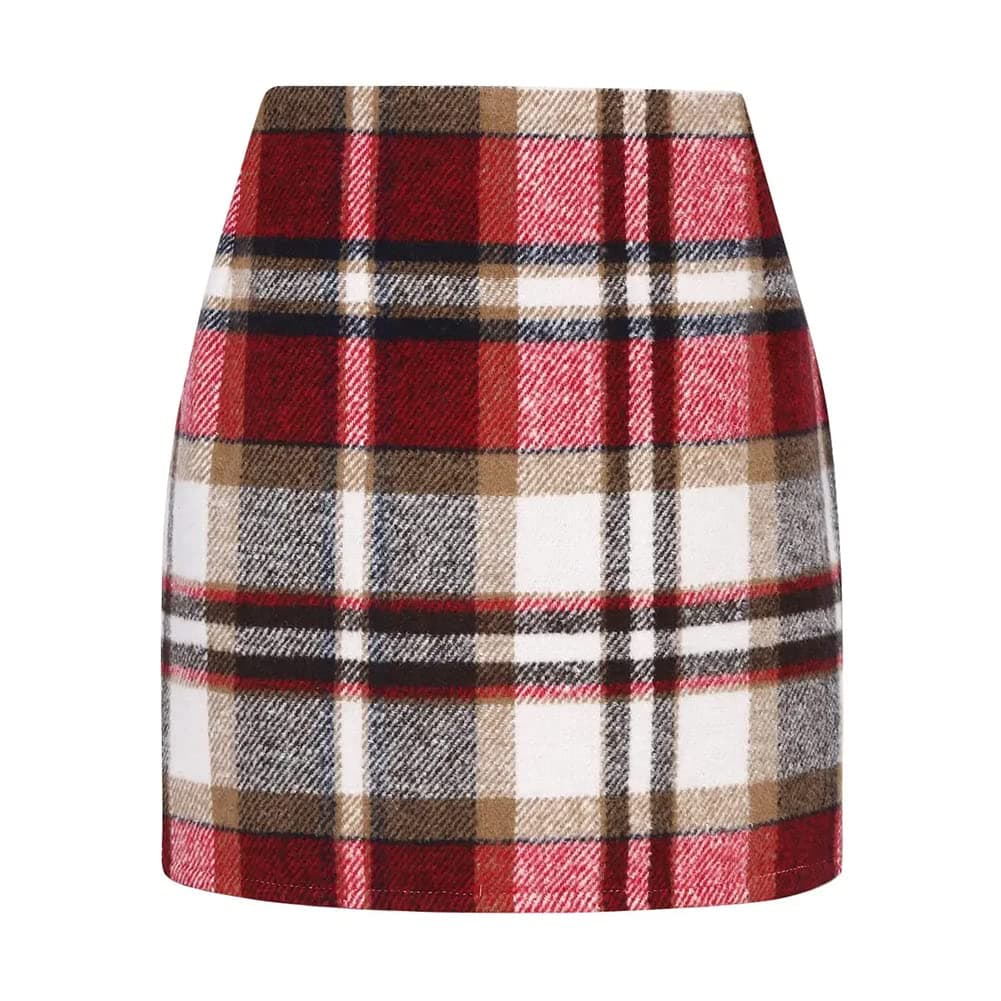 Kinghua Women's High-Waisted Plaid Mini Skirt for Fall and Winter