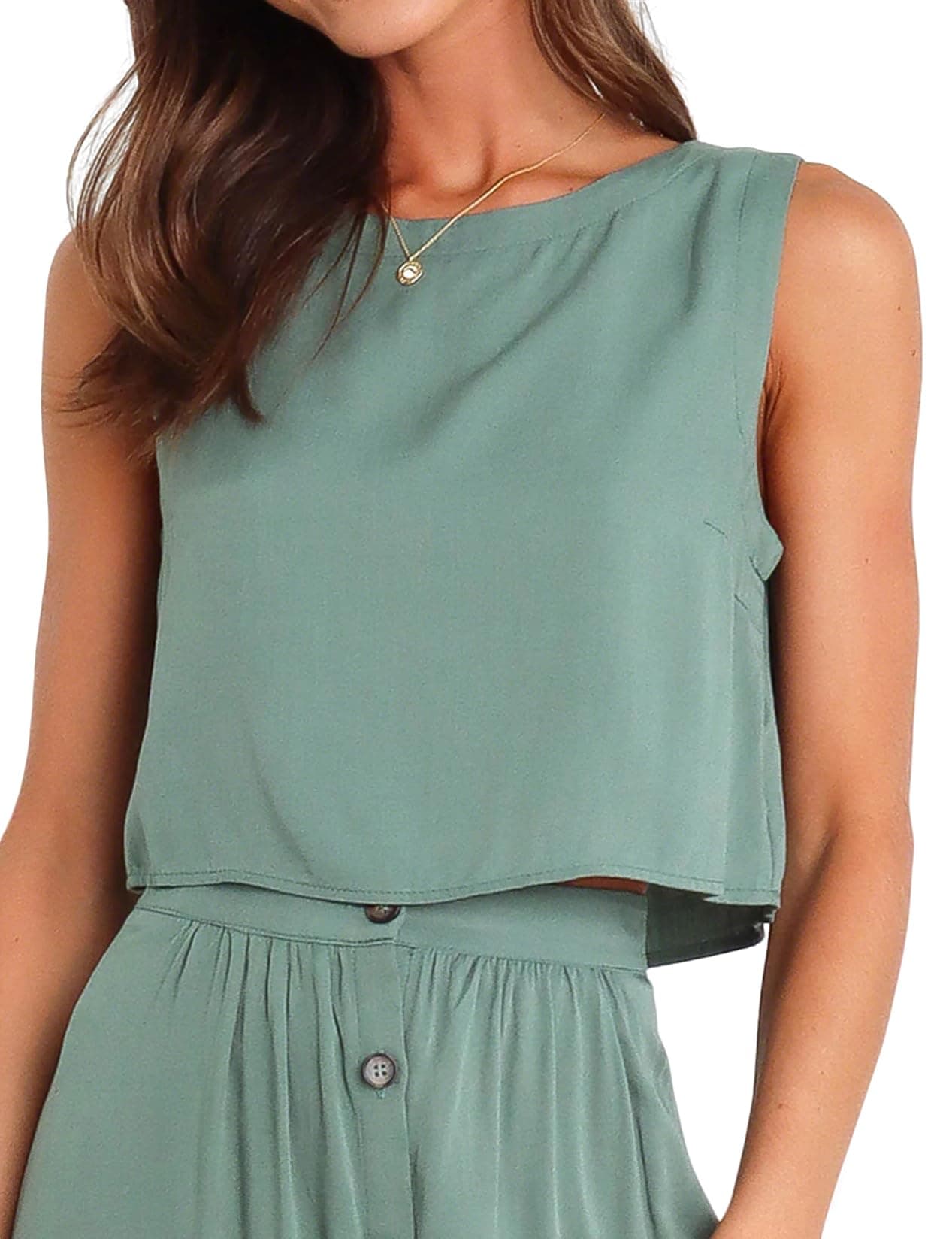 IDEALSANXUN Women's Crop Top Spring Summer Crewneck Cute Tank Top