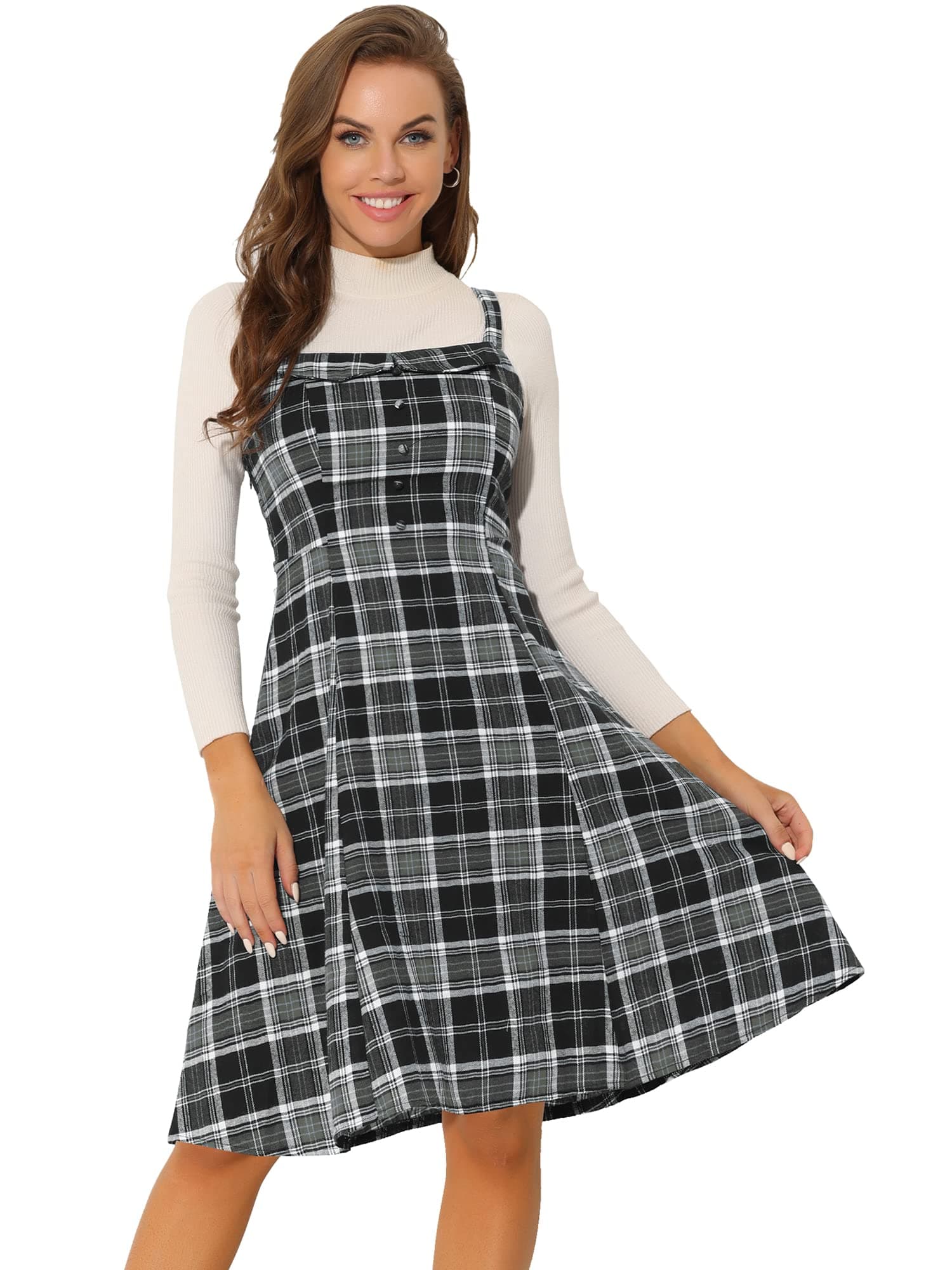 Women's Plaid A-Line Overall Dress