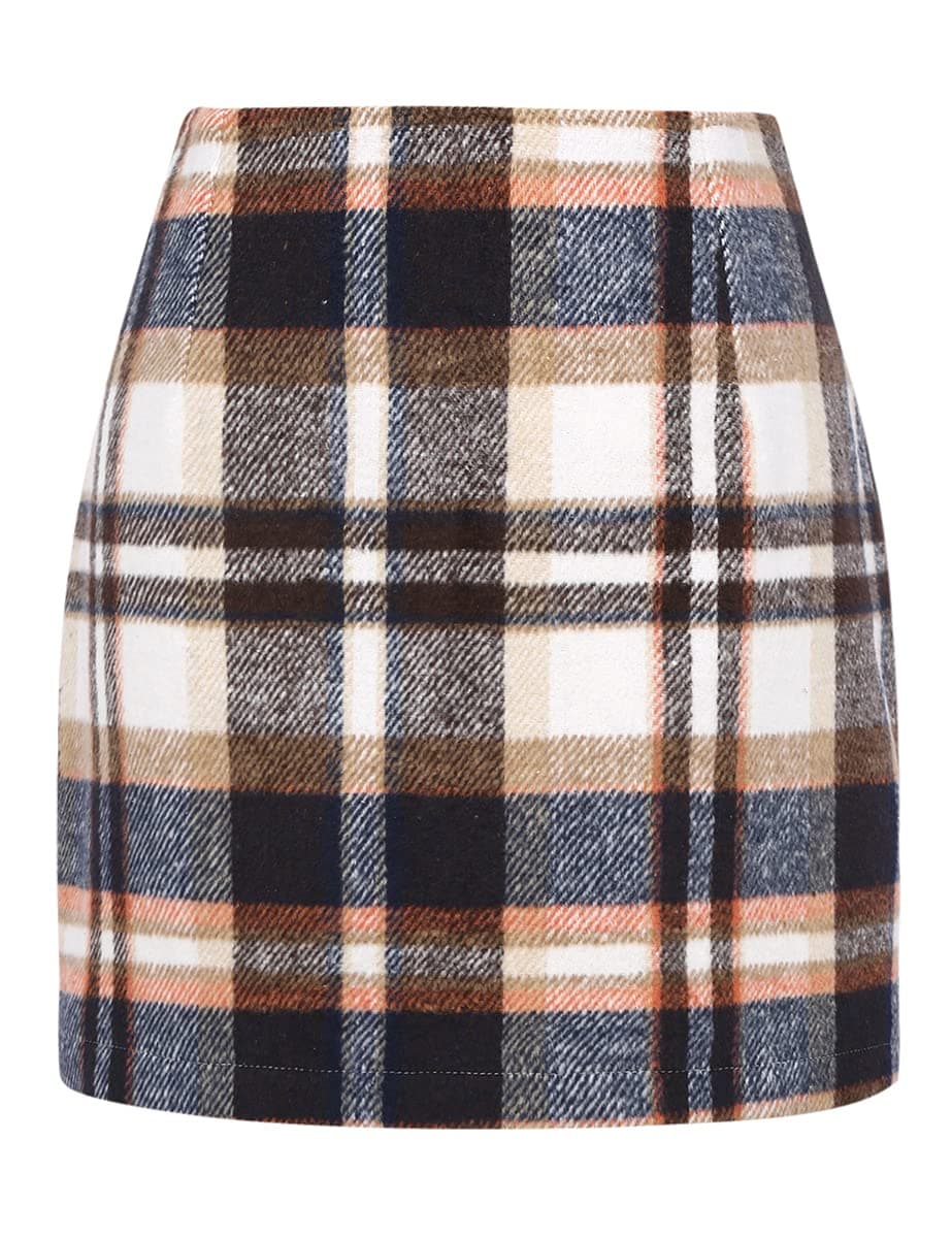 Women's High Waist Plaid Mini A-Line Skirt