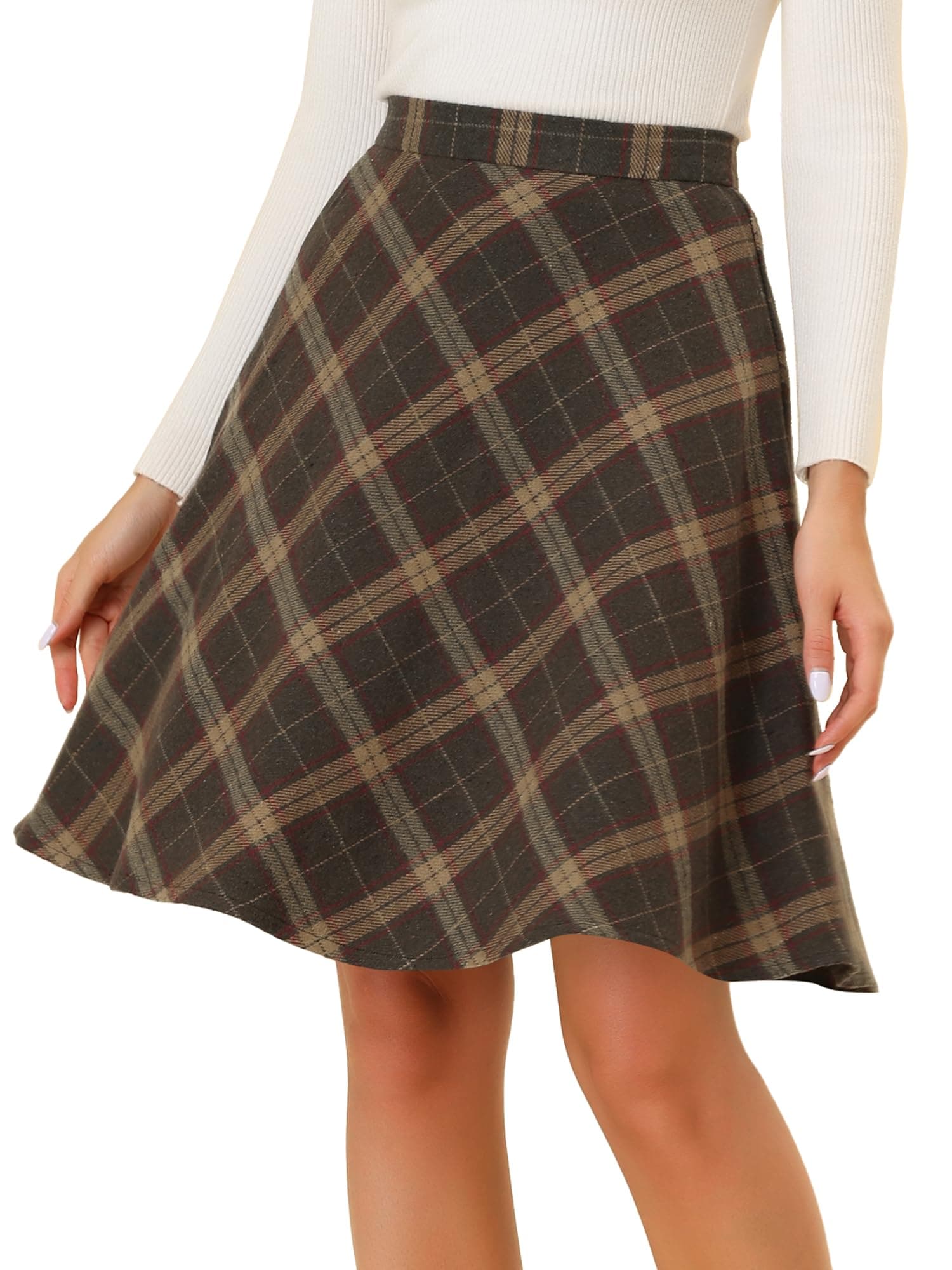 Allegra K Women's Vintage Tartan Knee-Length A-Line Elastic Waist Skirt