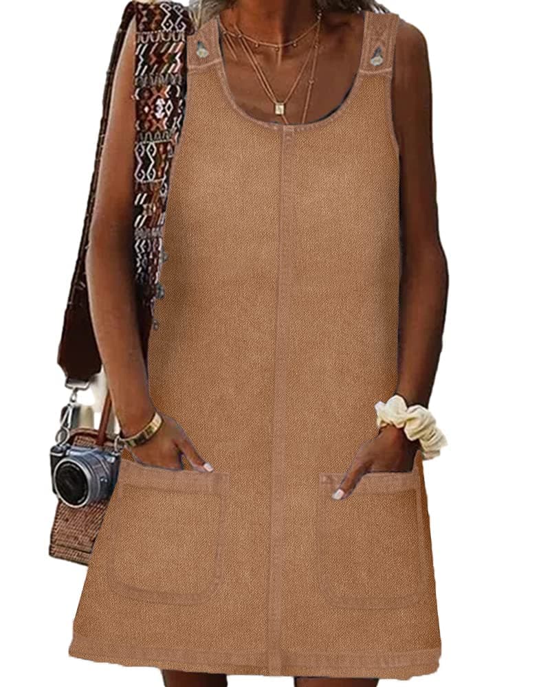 BZB Women's Casual Sleeveless Denim Overall Dress with Pockets