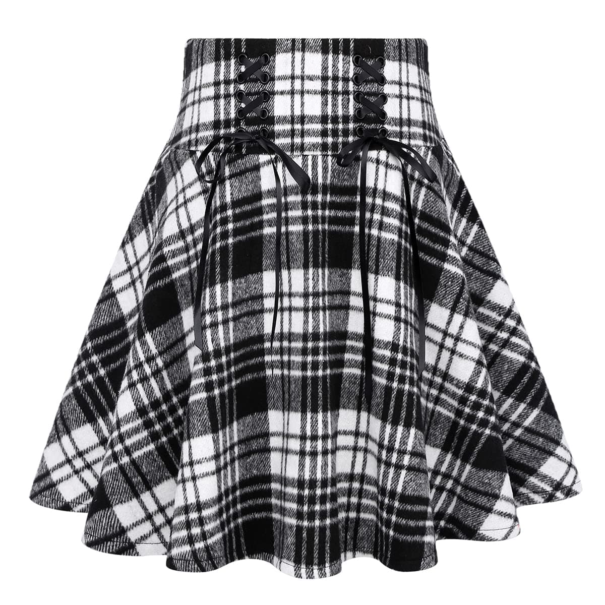High Waist Lace Up A-line Plaid Skirt for Women