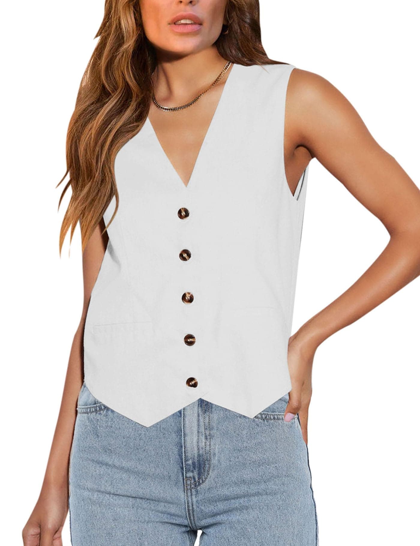 Floral Find Women's Casual Sleeveless V-Neck Business Vest with Pocket