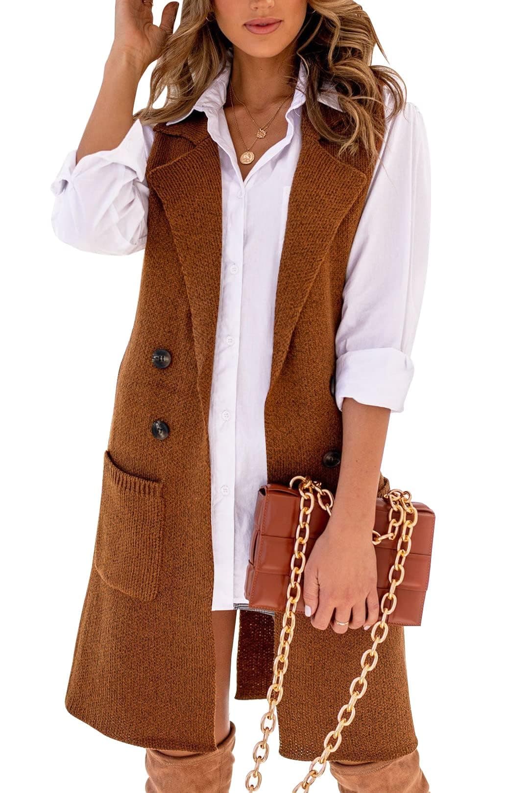 Women's Long Sleeveless Knit Cardigan for Fall and Winter