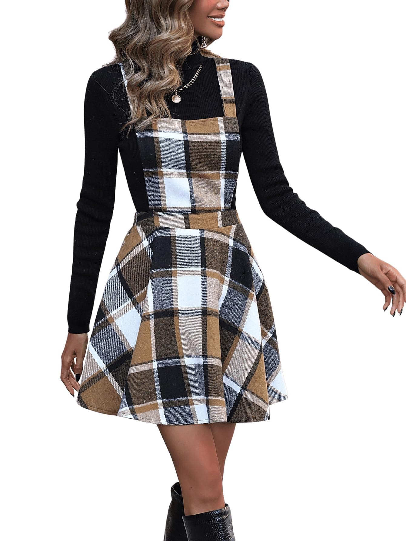 Floerns Women's Corduroy Pinafore Dress with Criss Cross Back Straps