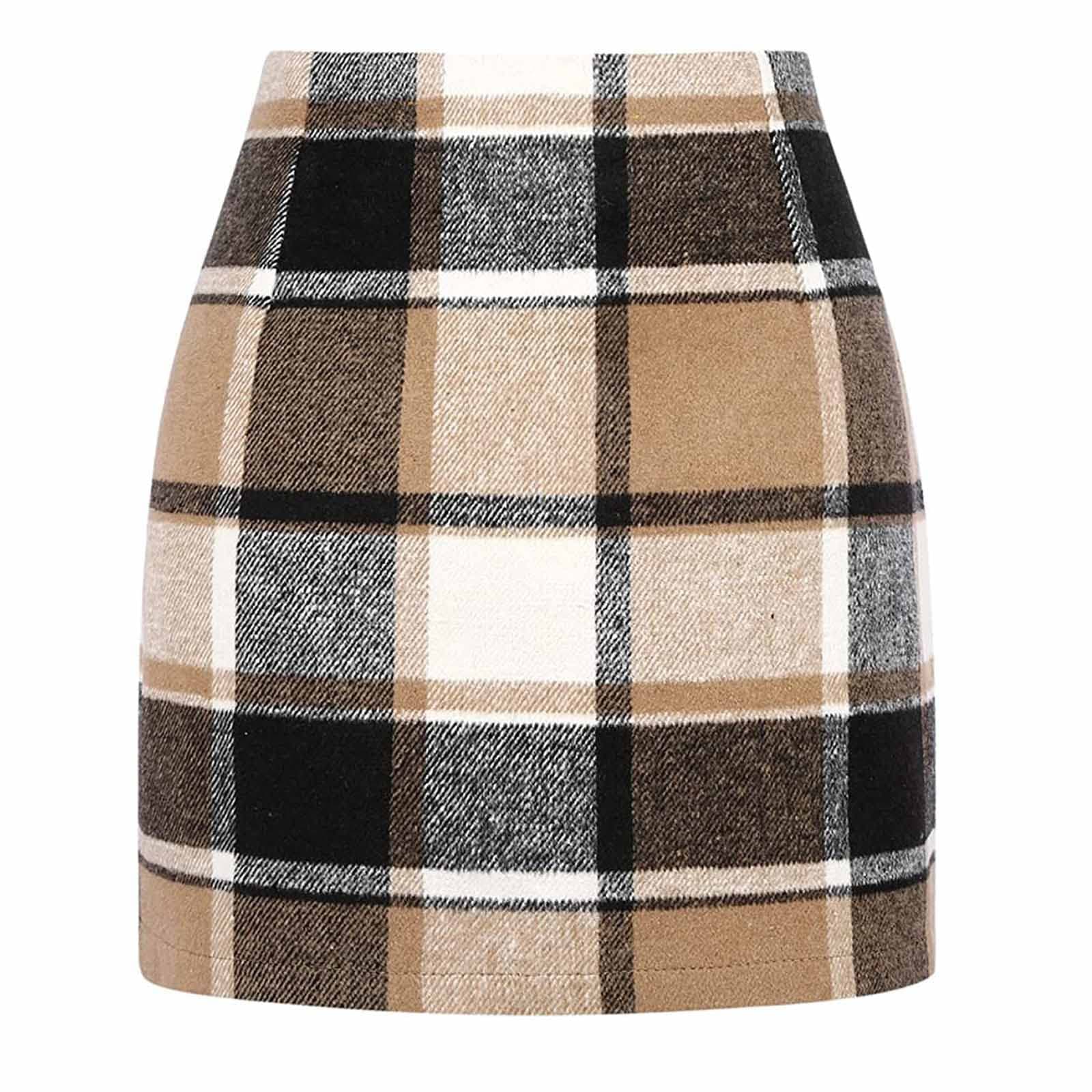 2024 Fall/Winter High Waist Wool Plaid Skirt for Women - Casual and Bodycon