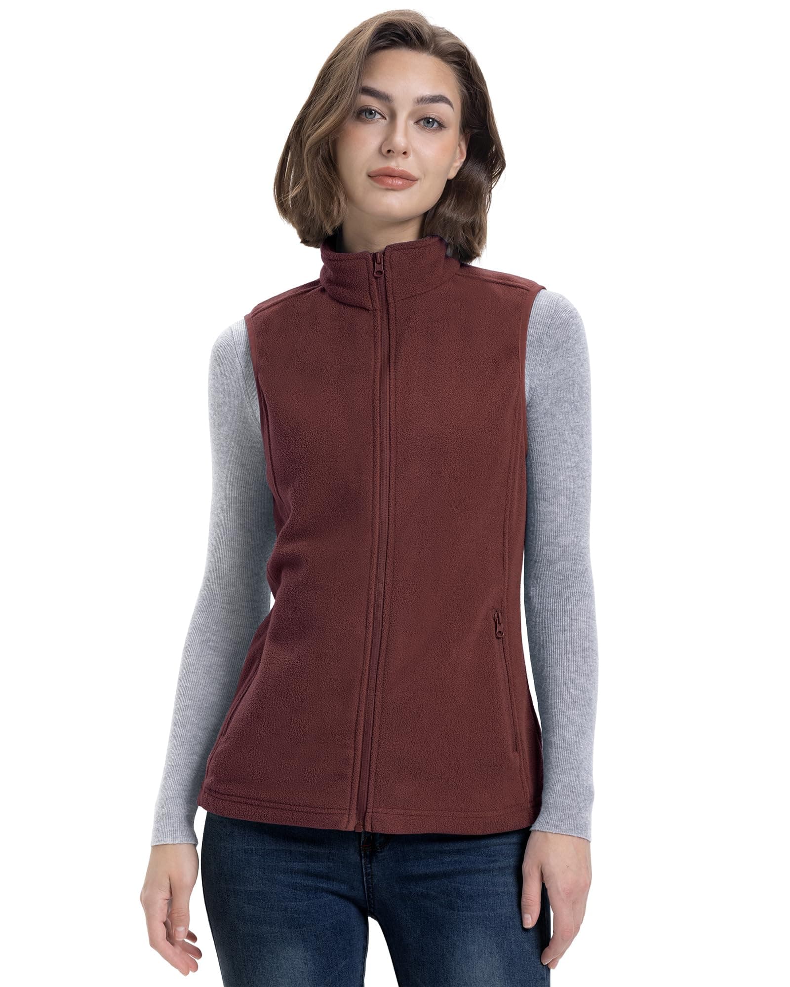 Women's Lightweight Warm Polar Fleece Vest with Zip Pockets for Winter