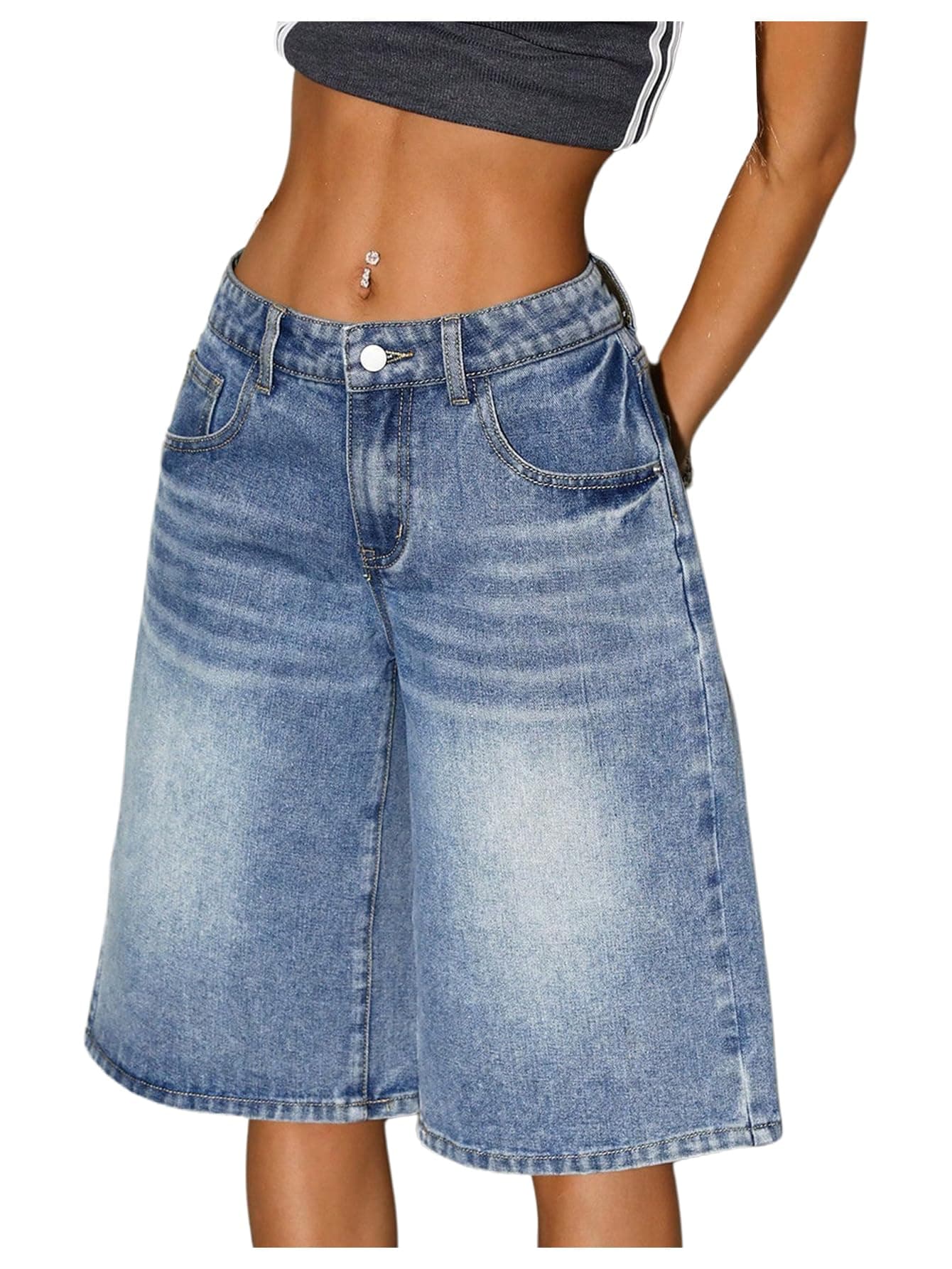 WDIRARA Women's Knee-Length Denim Shorts