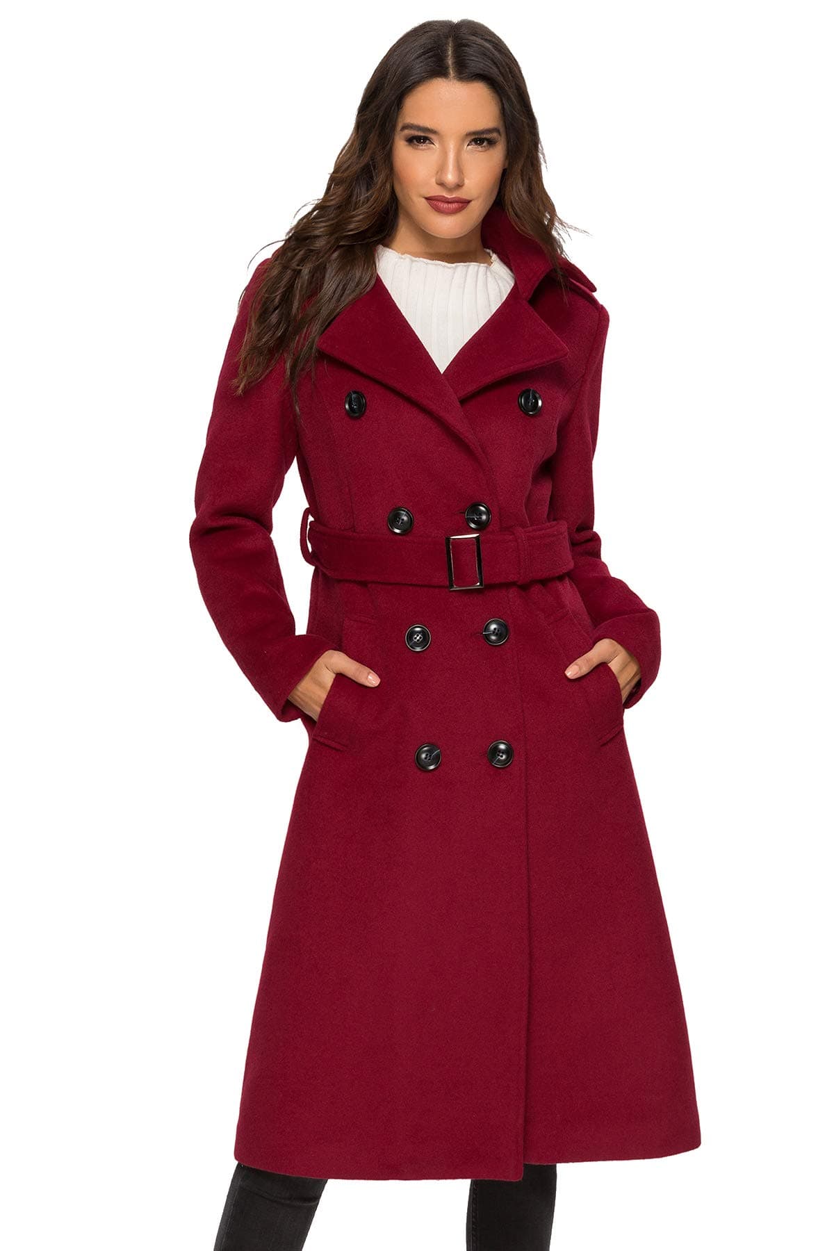 Escalier Women's Wool Double Breasted Pea Coat with Belt