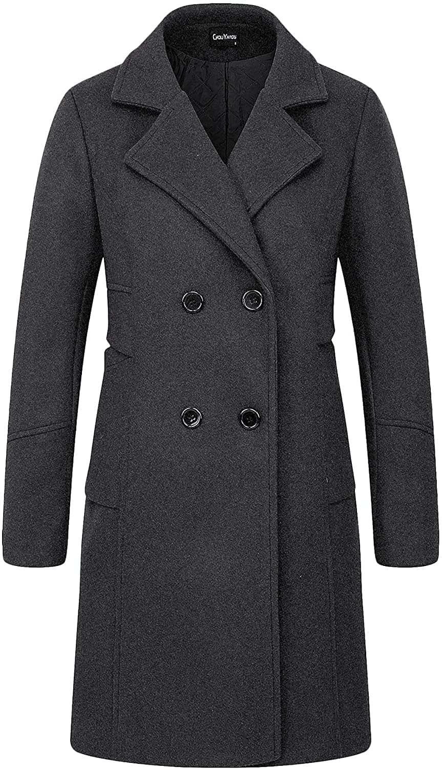 Chou Yakou Women's Mid-Long Double Breasted Wool Blend Pea Coat