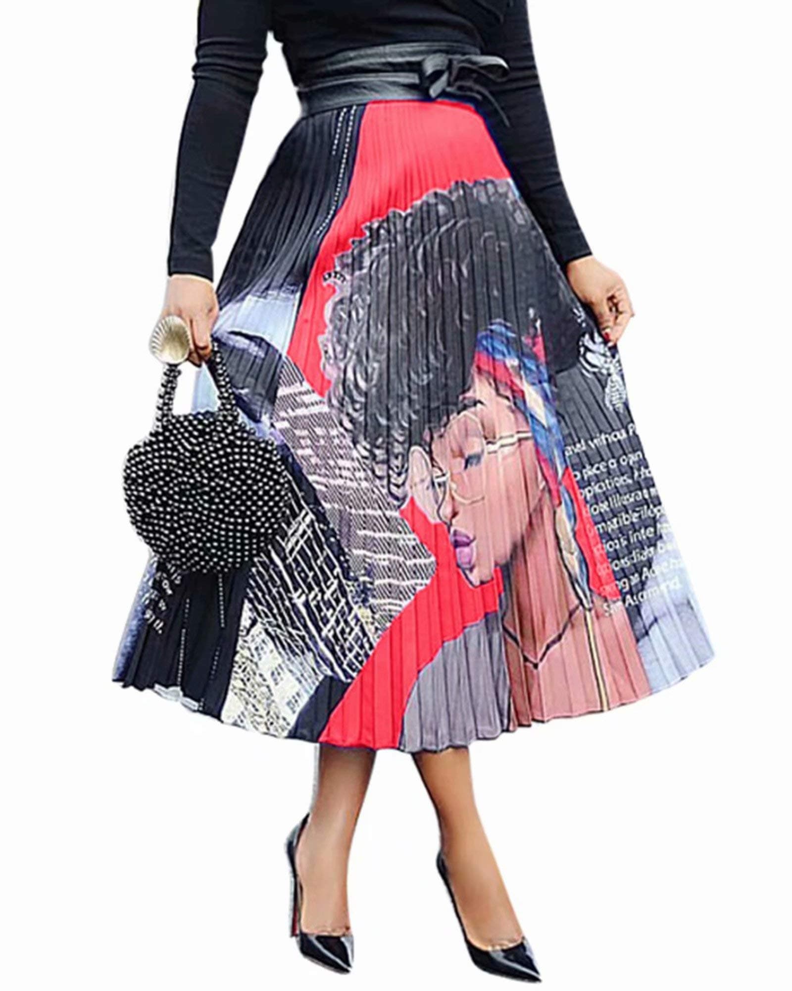 Graffiti Pleated Skirts with Cartoon Print for Women