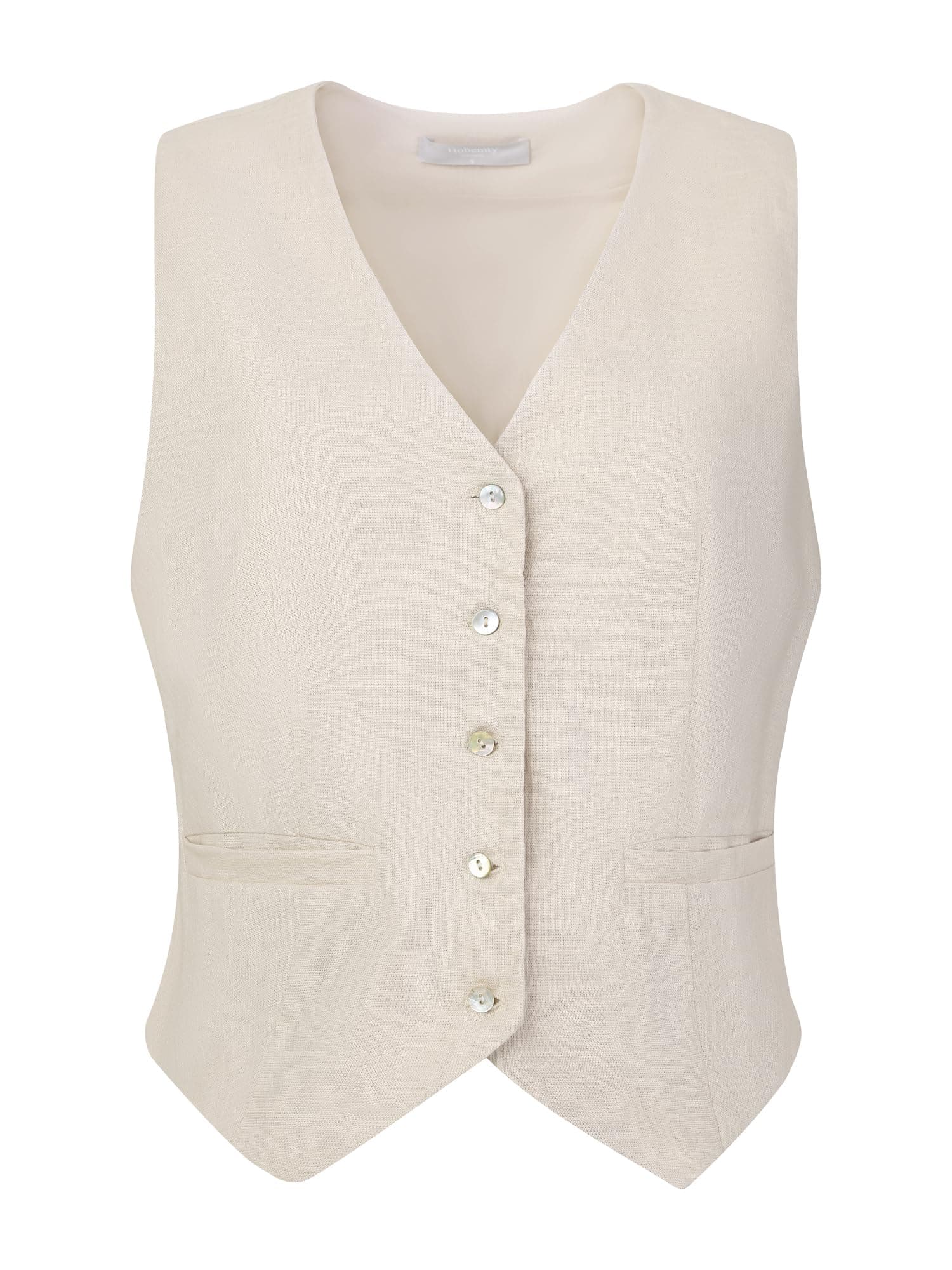 Hobemty Women's Linen V-Neck Button-Down Formal Waistcoat