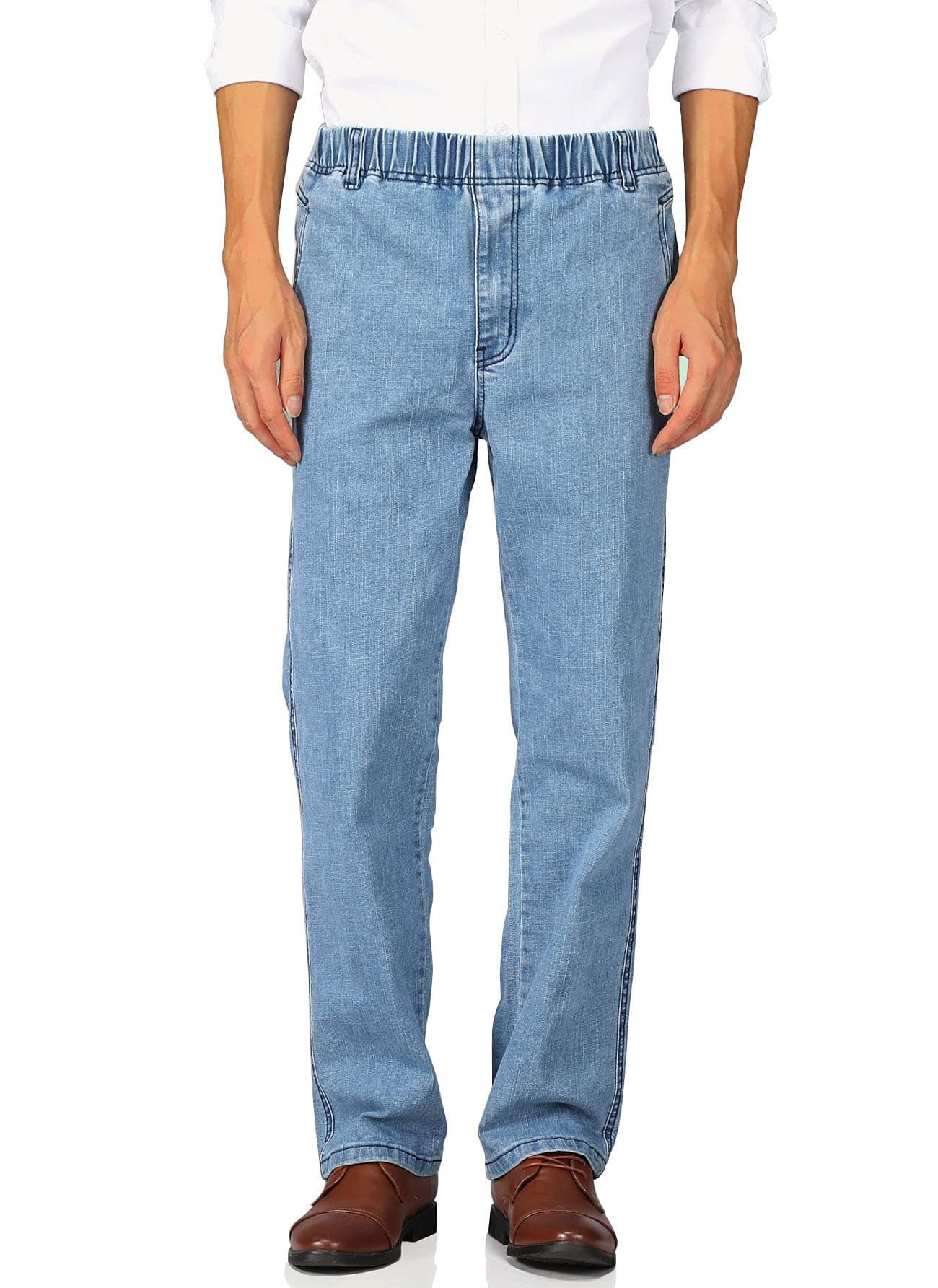 Soojun Men's Casual Loose Fit Elastic Waist Denim Jeans