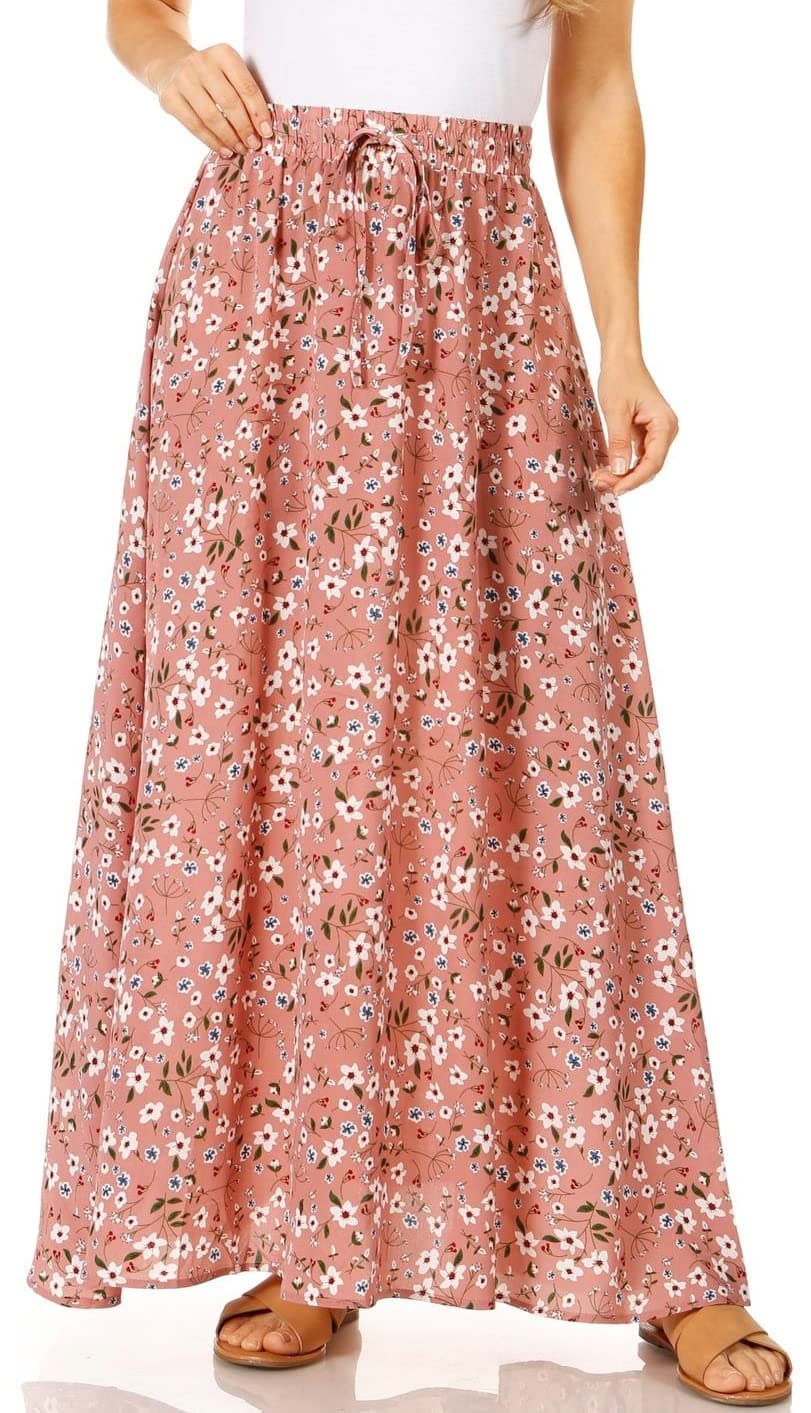 Trendy Women's Maxi Skirts - Flowy Summer Aline Elastic High Waisted Reg & Plus Size