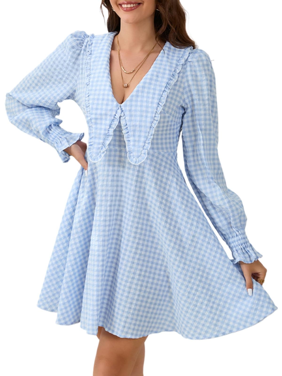 IDEALSANXUN Plaid Long Sleeve Sundress for Women