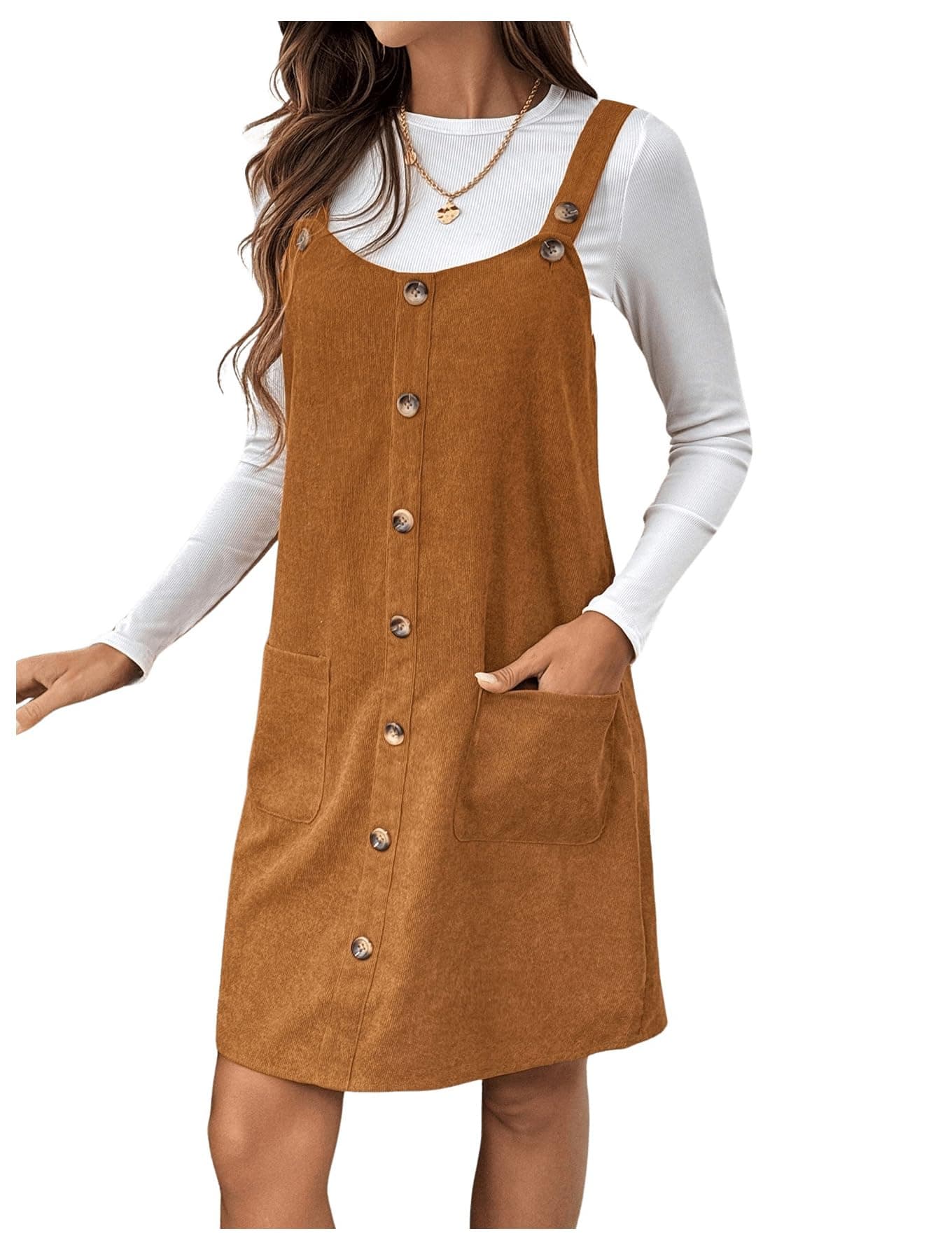 SOLY HUX Women's Corduroy Button Front Sleeveless Pocket Short Dress