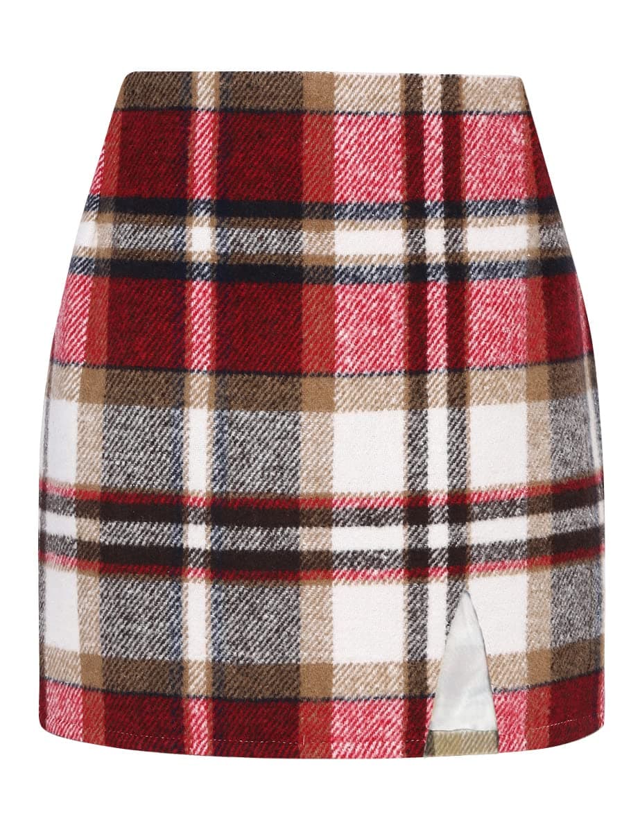 High Waisted Plaid Mini Skirts for Women