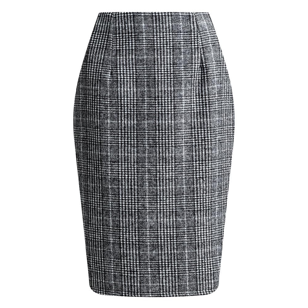 Womens High Waist Plaid Wool Bodycon Mini Skirt Slit