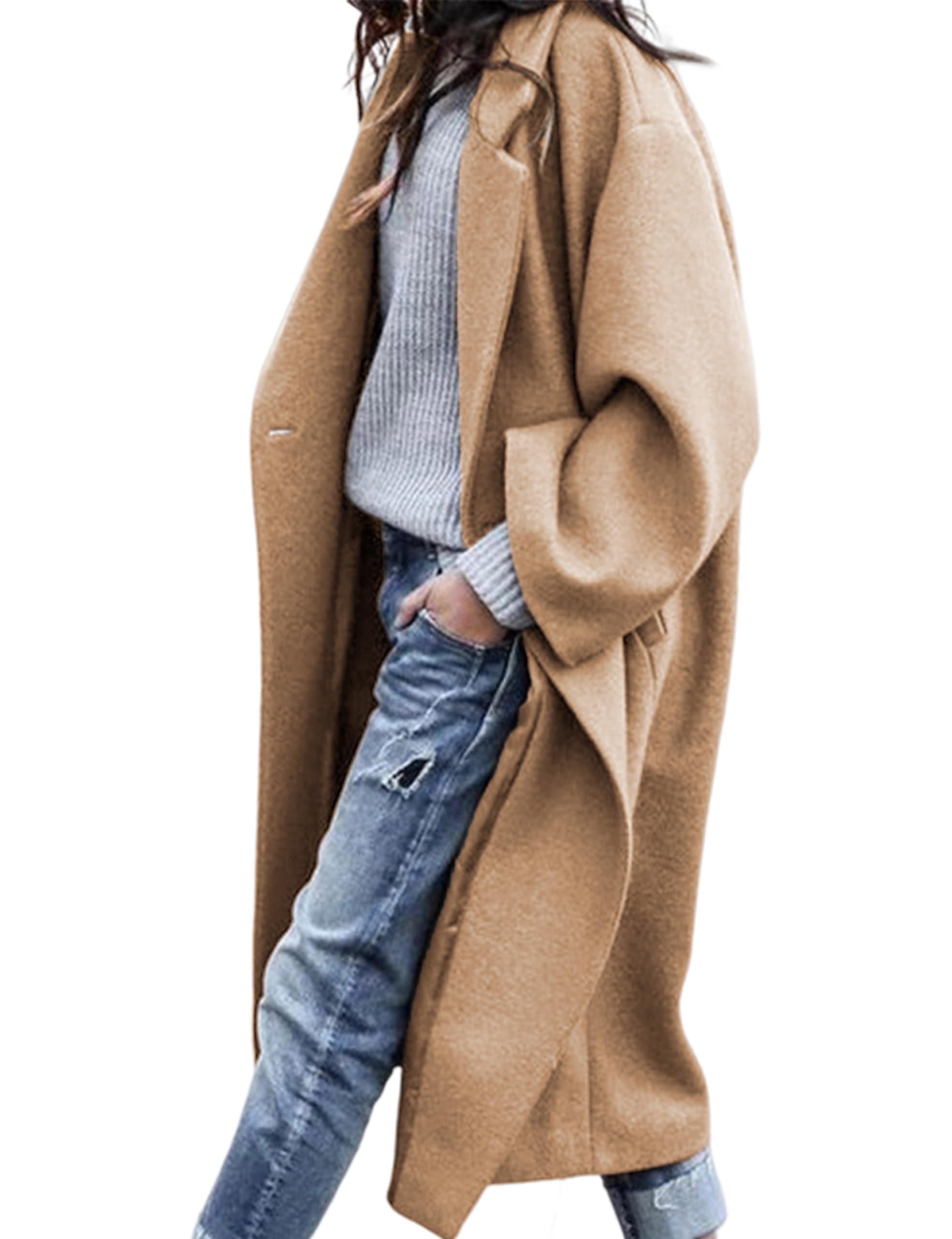 UANEO Women's Wool Blend Double Breasted Long Trench Coat Winter