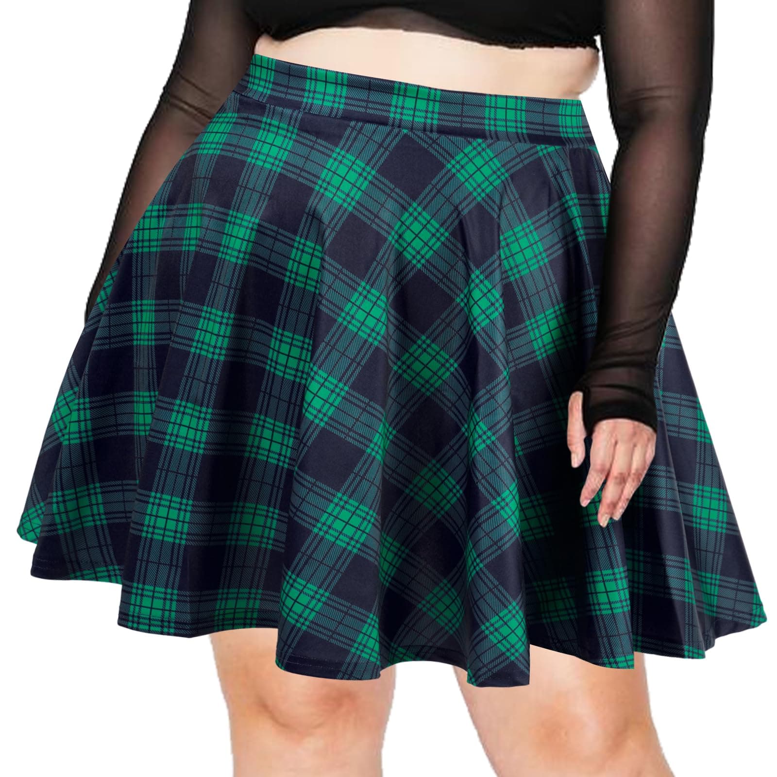 Moon Wood Plus Size High Waisted Mini Plaid Pleated Skirt