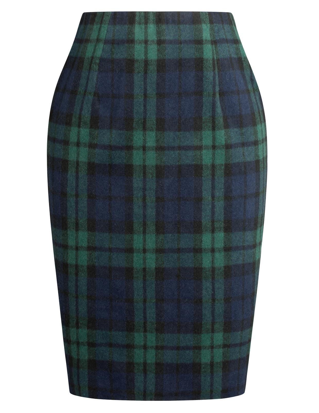 Kate Kasin Women's Wool Plaid High-Waist Knee-Length Midi Skirt