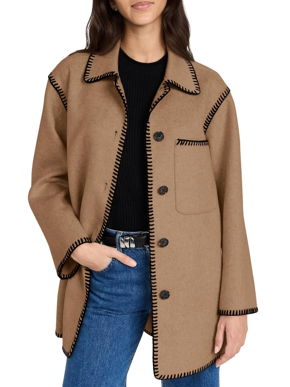 Yousify Women's Warm Wool Pea Coat Mid Length Casual Plus Size