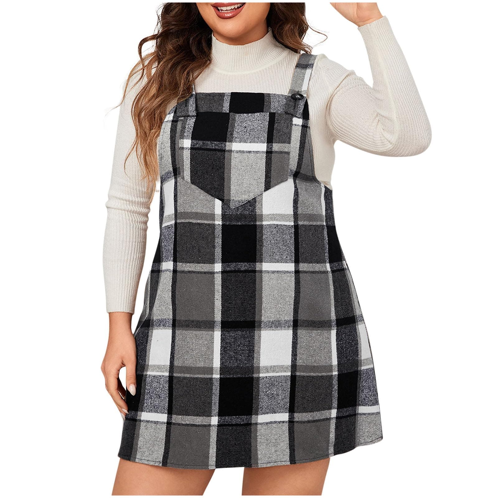 YADEOU Women Plus Size Cute Plaid Pinafore Dress with Pocket