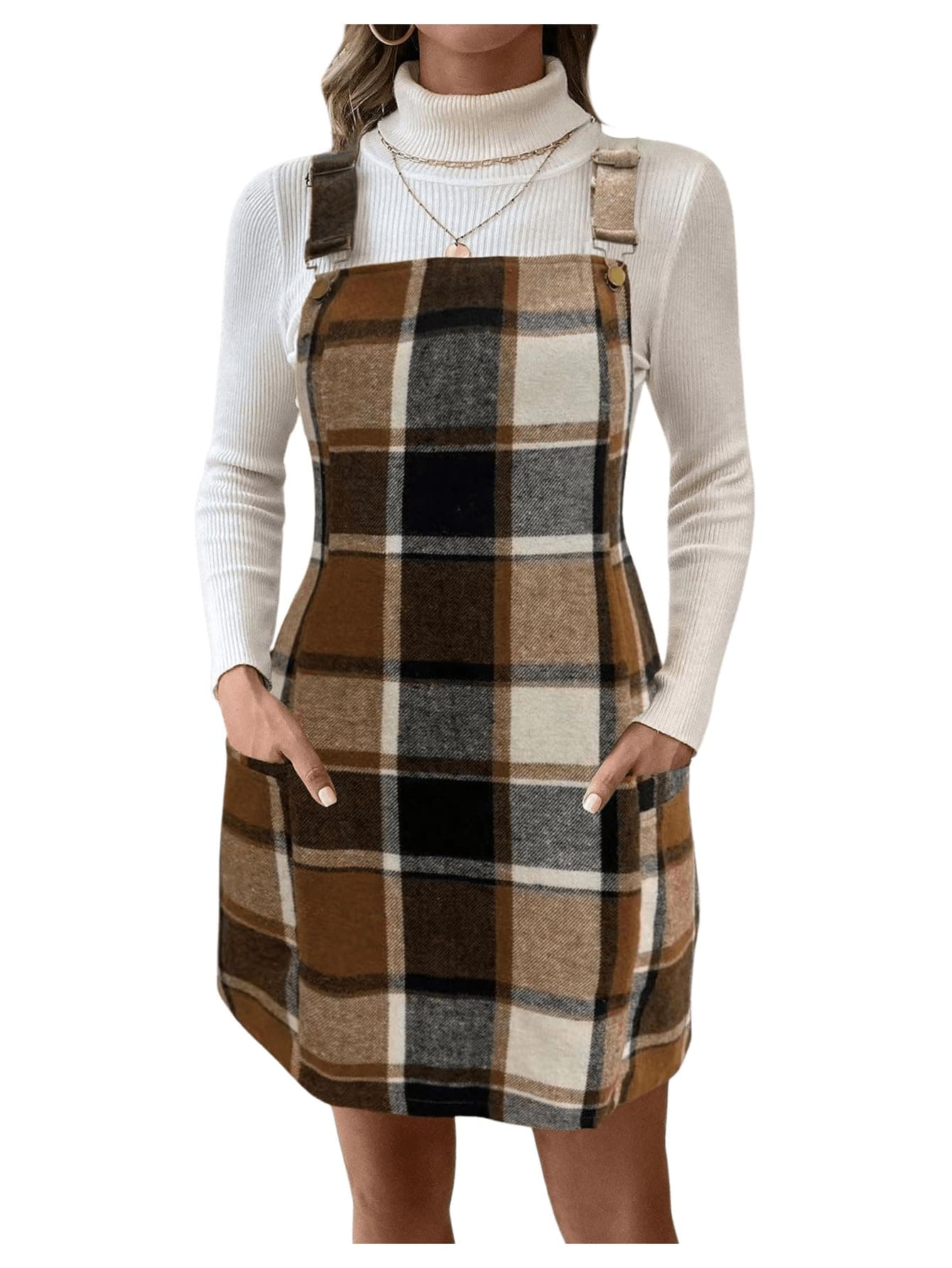 Milumia Women's Plaid Sleeveless Flannel Pinafore Dress
