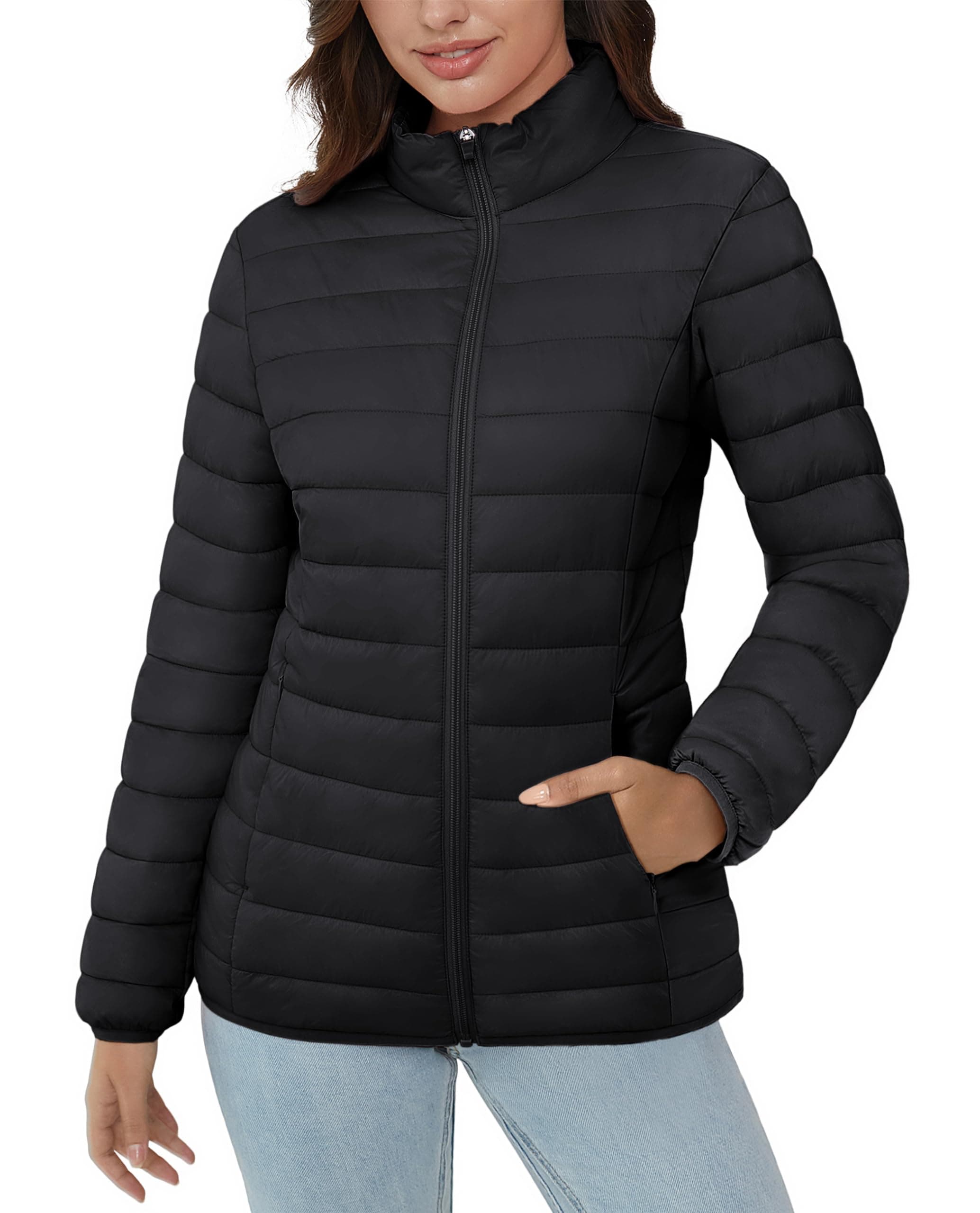 Women's Lightweight Quilted Puffer Jacket with 4 Pockets