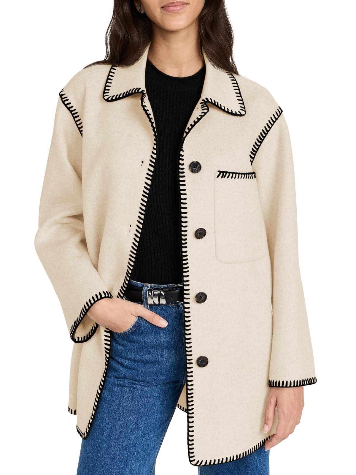 Yousify Women's Mid Length Wool Pea Coat Casual Winter Jacket